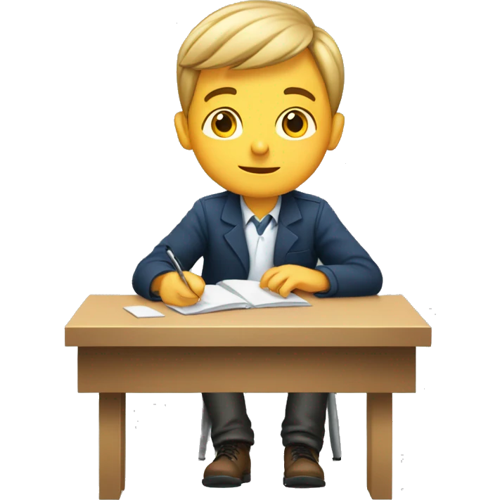 European schoolboy sitting at desk, working at computer emoji