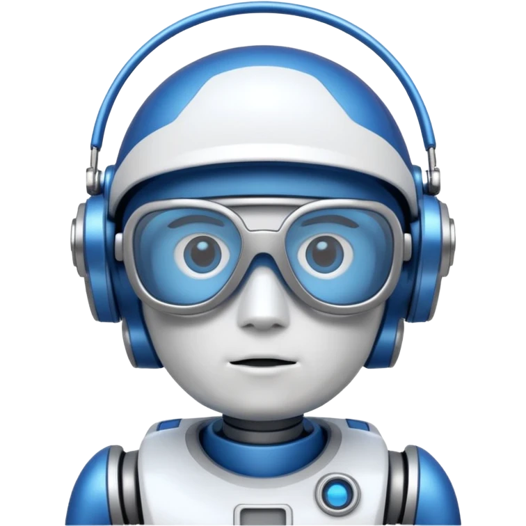 blue and white astrobot with copilot glasses emoji