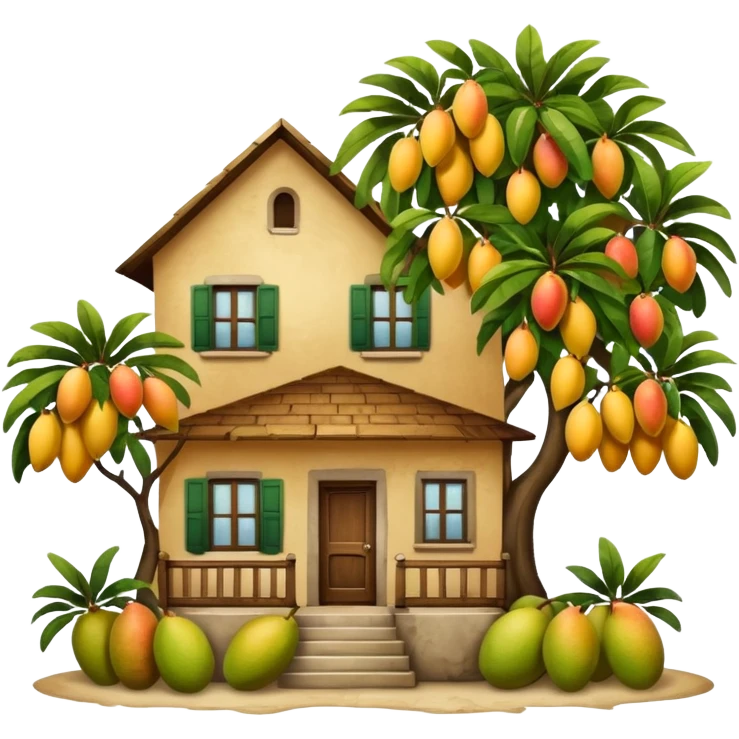 A light brown house from a barrio with a mango tree emoji