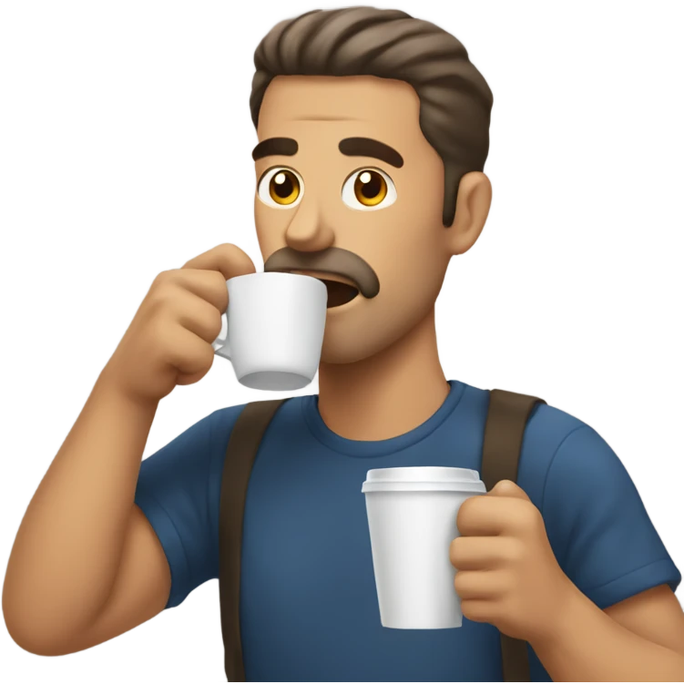 Man drinking a massive coffee emoji