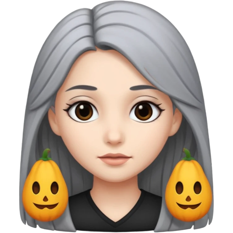 girl with black eyes and long black and gray hair emoji