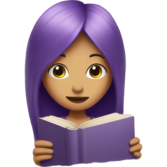 purple hair girl hiding behind a book emoji