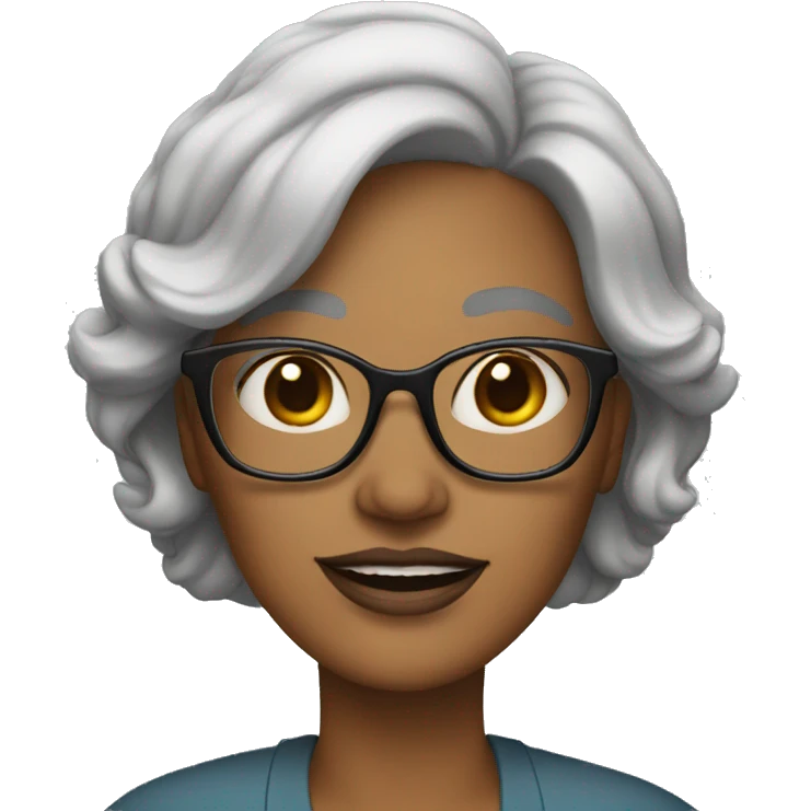 middle-aged woman with glasses and neutral colored lips emoji