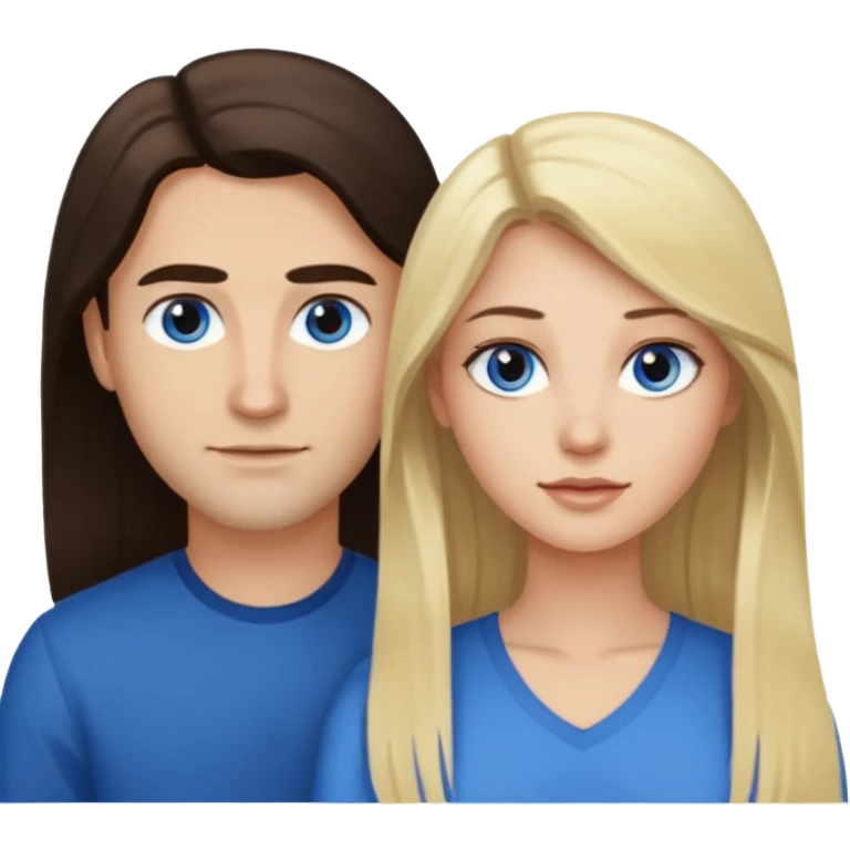 Woman with long dark brown hair and brown eyes beside a man with blonde hair and blue eyes emoji
