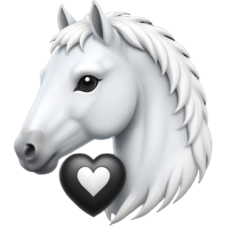White Horse centered within a black heart emoji emoji