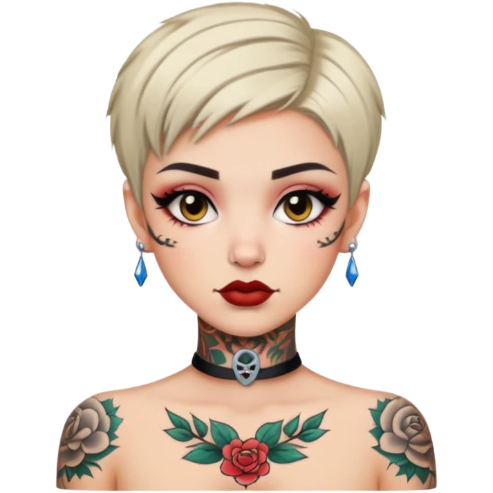 pretty neck tattoo short hair baddie with makeup emoji