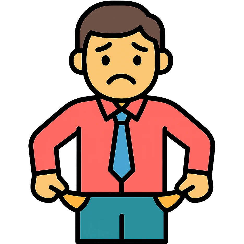 sad man with empty, turned-out pockets colored icon emoji