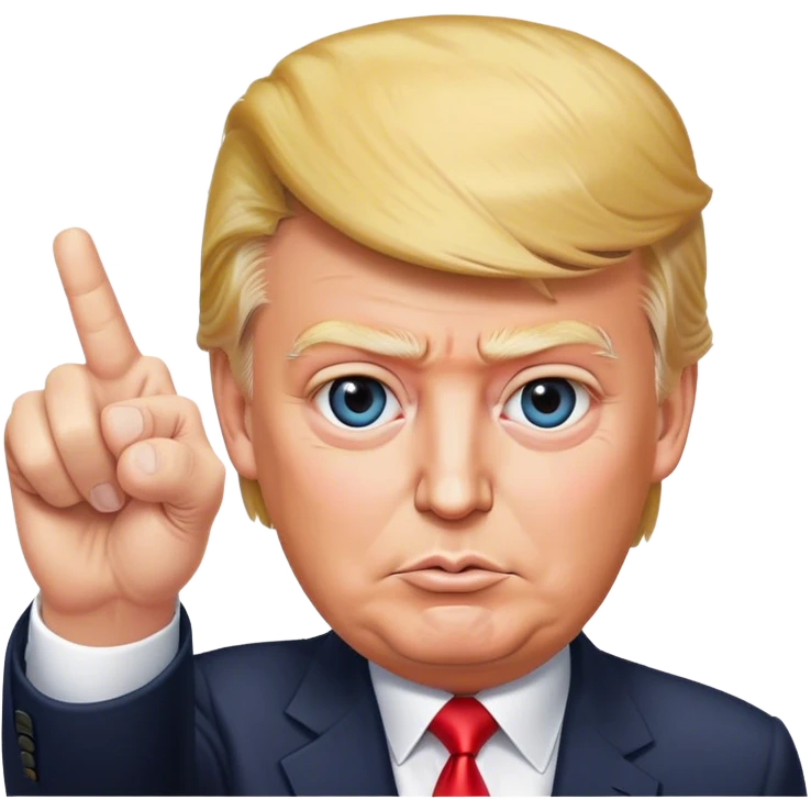 Super realistic Donald Trump pointing index finger up, realistic face emoji