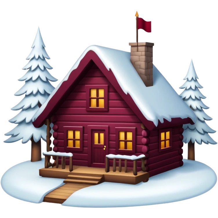 winter cabin with burgundy Christmas decorations emoji