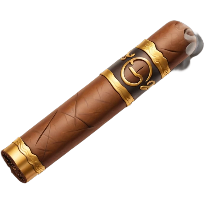 Emoji-style cigar icon, dark brown wrapper, subtle smoke, minimalistic, clean silhouette, metal details emoji