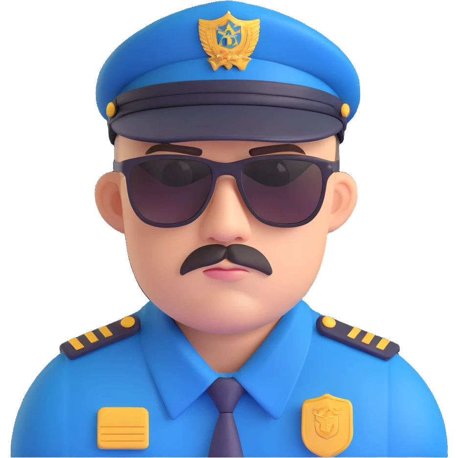 security guard head, with sunglasses, stern look, cap, clean-shaven emoji