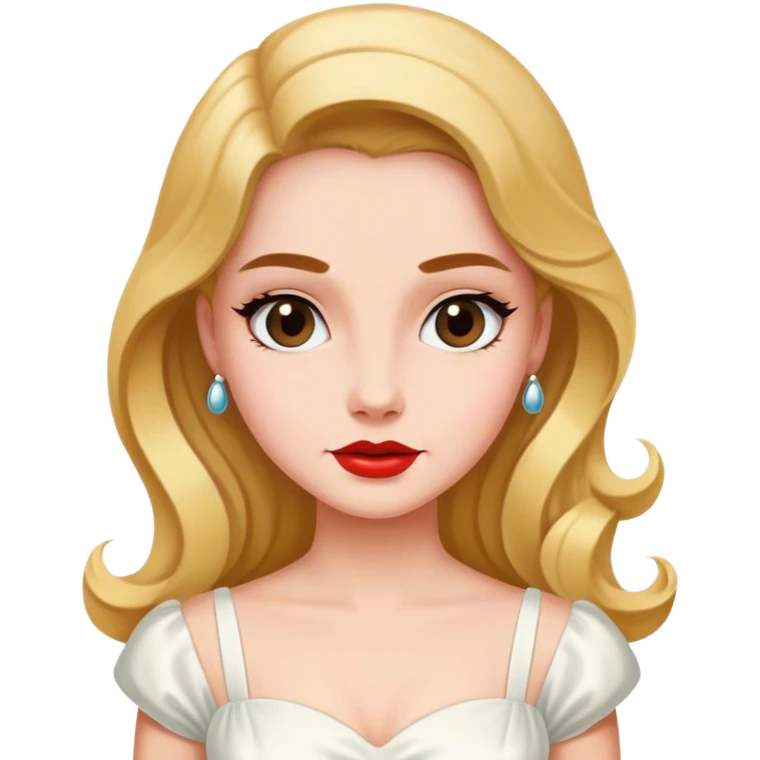 Beautiful woman in 1950’s woman fashion look, white dress, long hair emoji