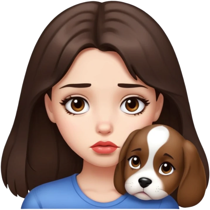 Girl with brunette hair doing puppy eyes with pouty sad lips emoji