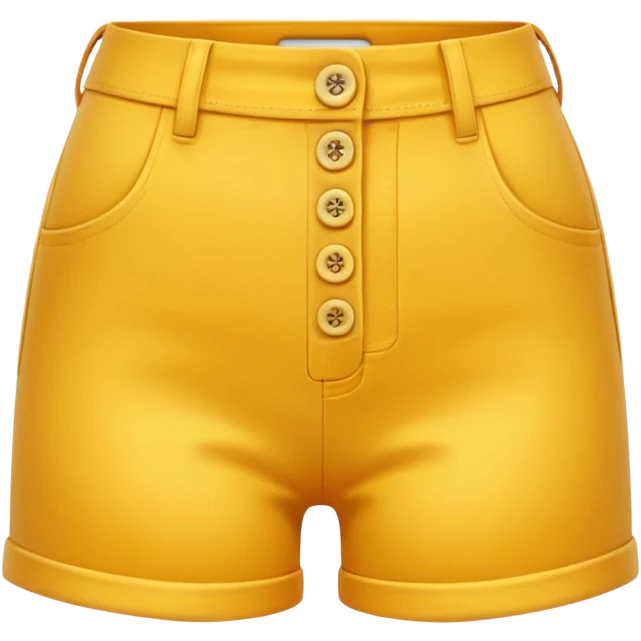 A 3D cartoon Golden yellow high-waist shorts with visible seams and buttons, soft shading, isolated plain background, Memoji-style. emoji