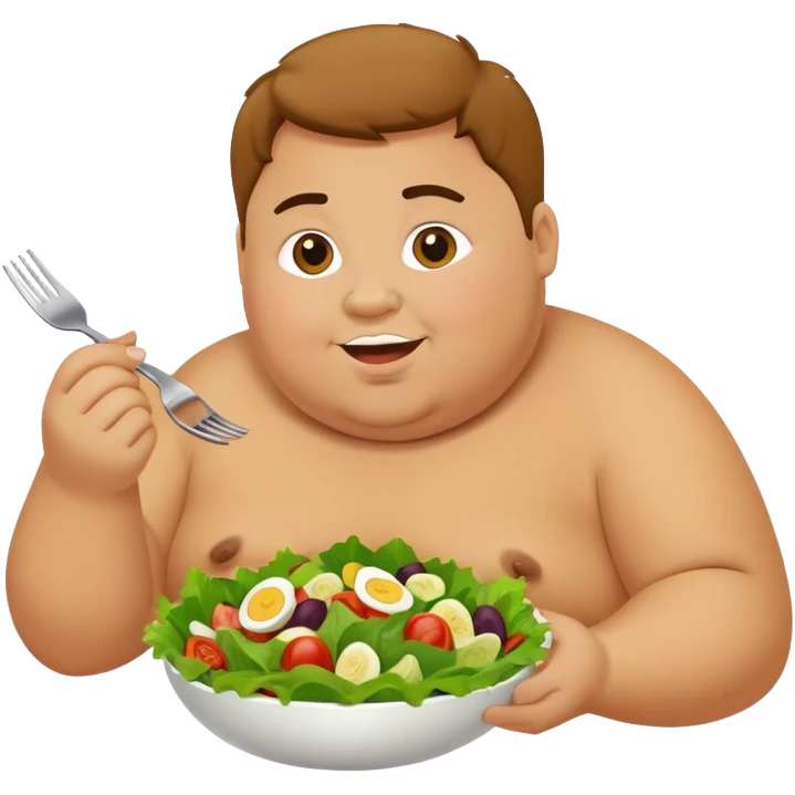 A fat person eating a healthy salad emoji