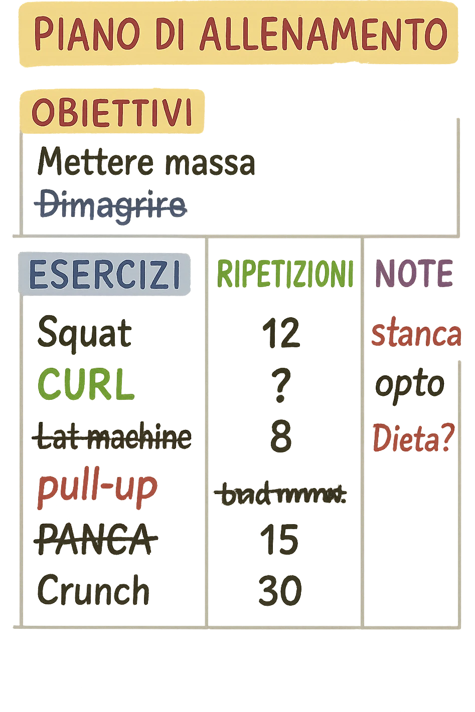 Scheda online palestra fallimentare che non va bene foglio in italiano fai un esempio delle scheda emoji