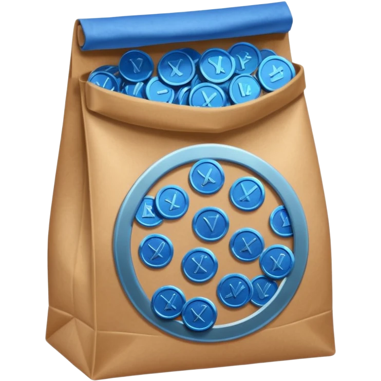 brown bag of blue coins emoji