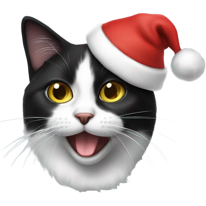 Black and white cat with Santa hat emoji