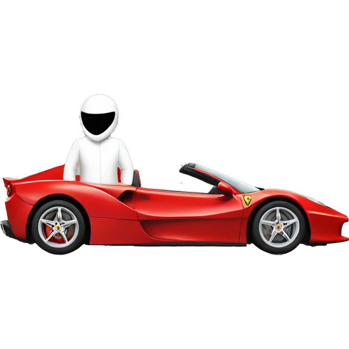 the stig with a red Ferrari behind him or driving it emoji