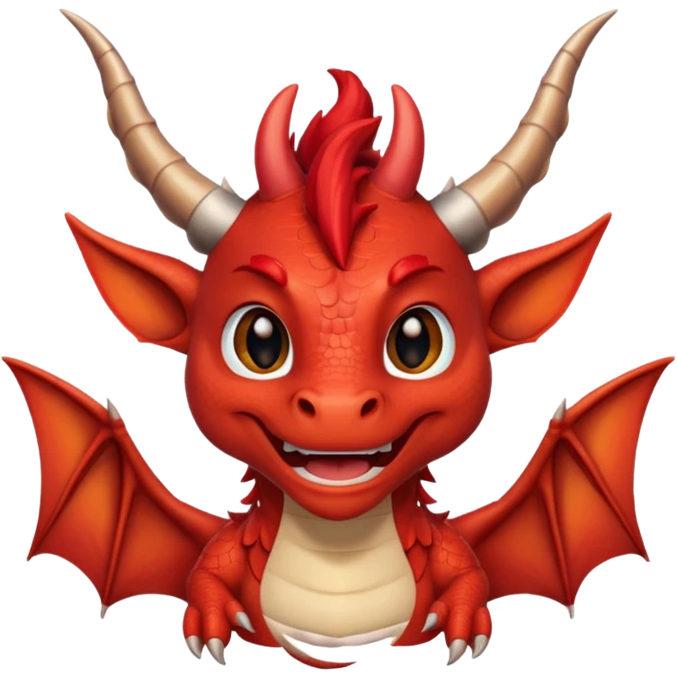 Cute Red dragon smile. Two horns, two pointed ears, no wings. Brown mane hair. emoji
