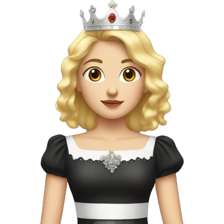 Blonde girl with a crown and a black Soot-cut blouse emoji