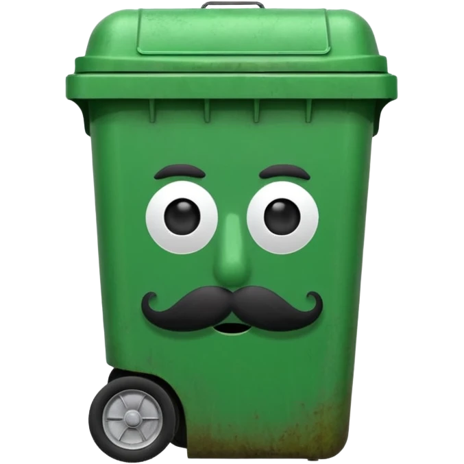 Green wheelie bin with black moustache no glasses  emoji