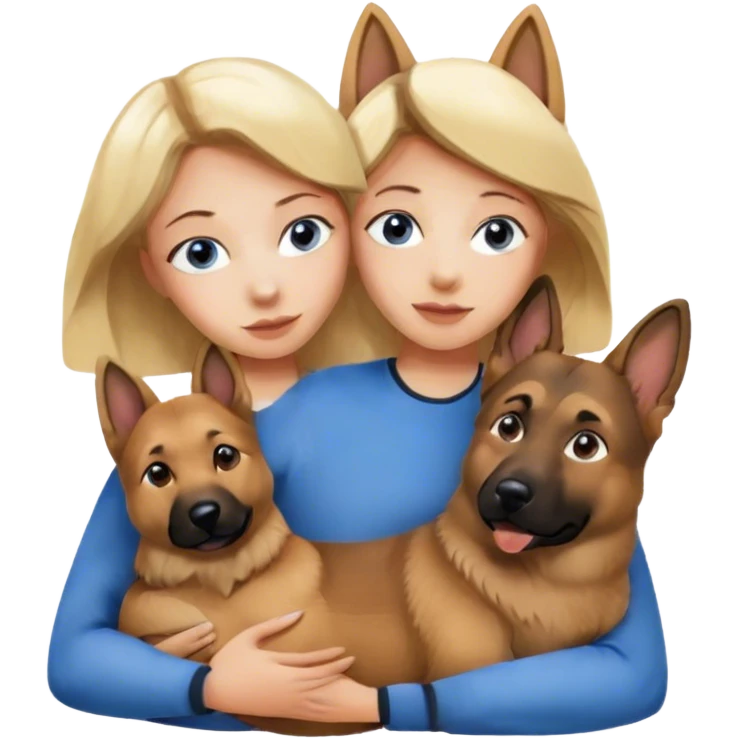 Blonde with blue eyes hugs shepherd dog emoji
