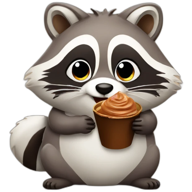 Cute fat raccoon with chocolate emoji