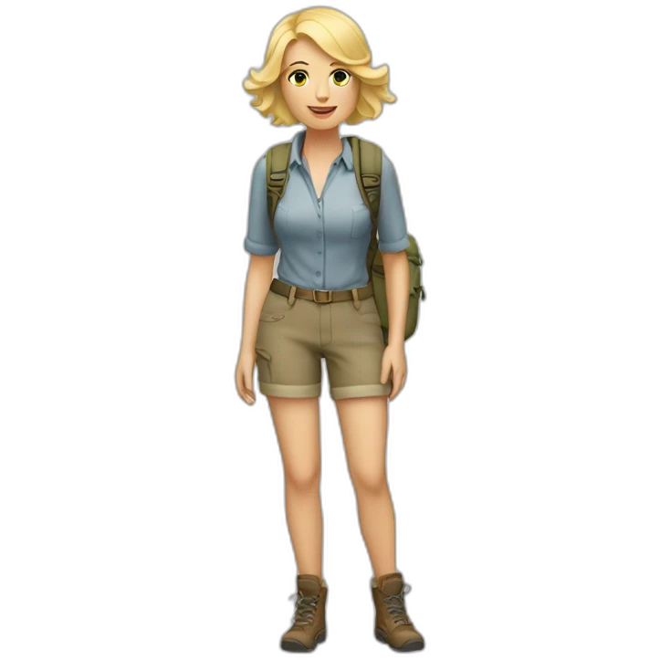 20s blonde woman Hiking (full body) emoji