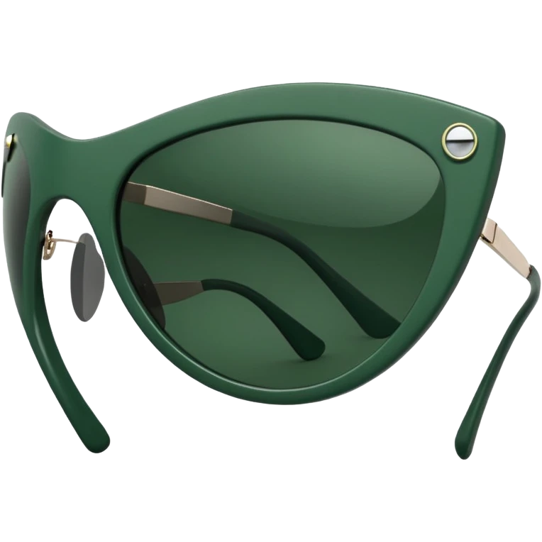 cat eye shaped sunglasses with white frame and dark green lenses, folded sideways, slightly top view, focus on curved frame, emoji style emoji