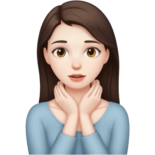 Brunette white girl tightly holding her neck emoji