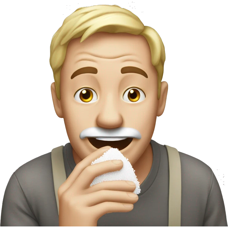 very happy man sniffing salt emoji
