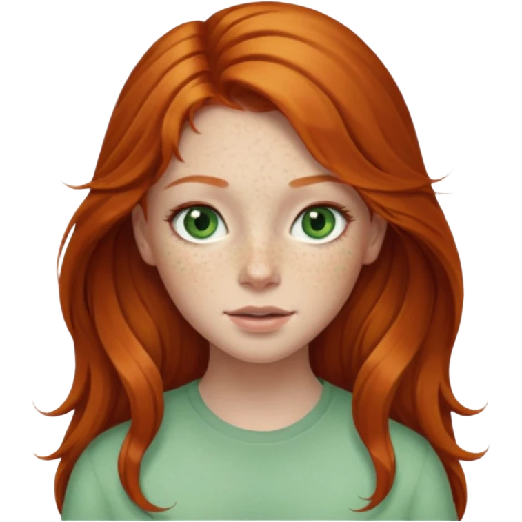 Beautiful ginger head girl with long hair and light green eyes emoji