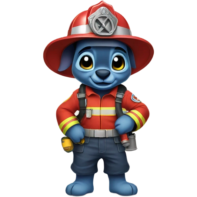 Cute Disney stitch with a firefighter outfit and hose emoji
