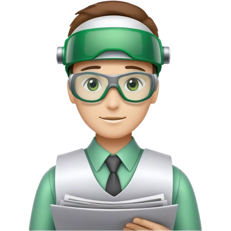 human like robot bookkeeper wearing  accountant Green eyeshade visor  and holding spreadsheets emoji