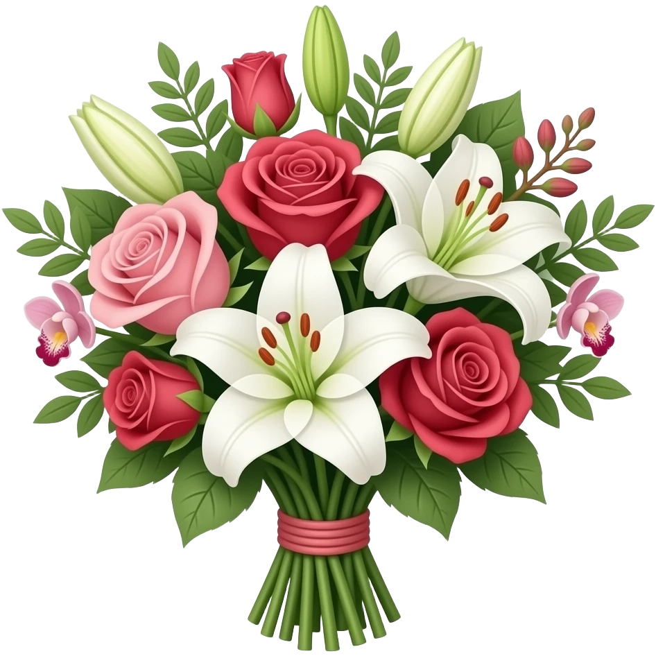 Bouquet of lilies with orchids and roses emoji