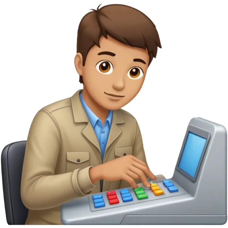 Programmer at a control panel pressing buttons emoji