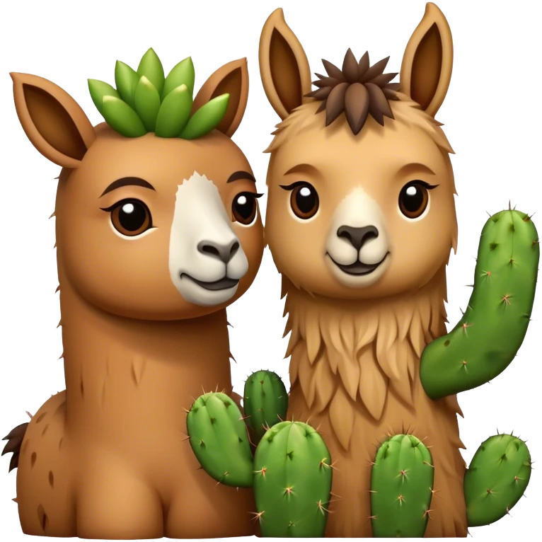 cactus and llama hugging emoji