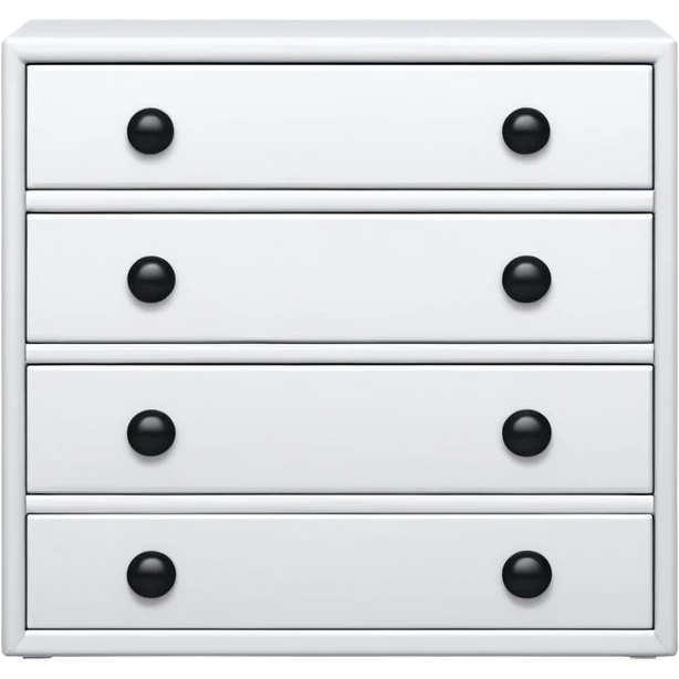 minimalist white chest with 6 drawers and small black knobs, stacked neatly emoji