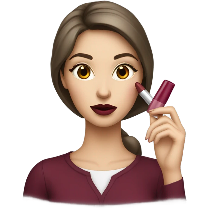 White brunette girl dressed in burgundy putting lipgloss on her lips emoji