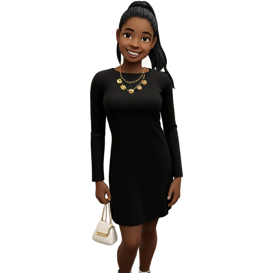 smiling girl in black dress emoji