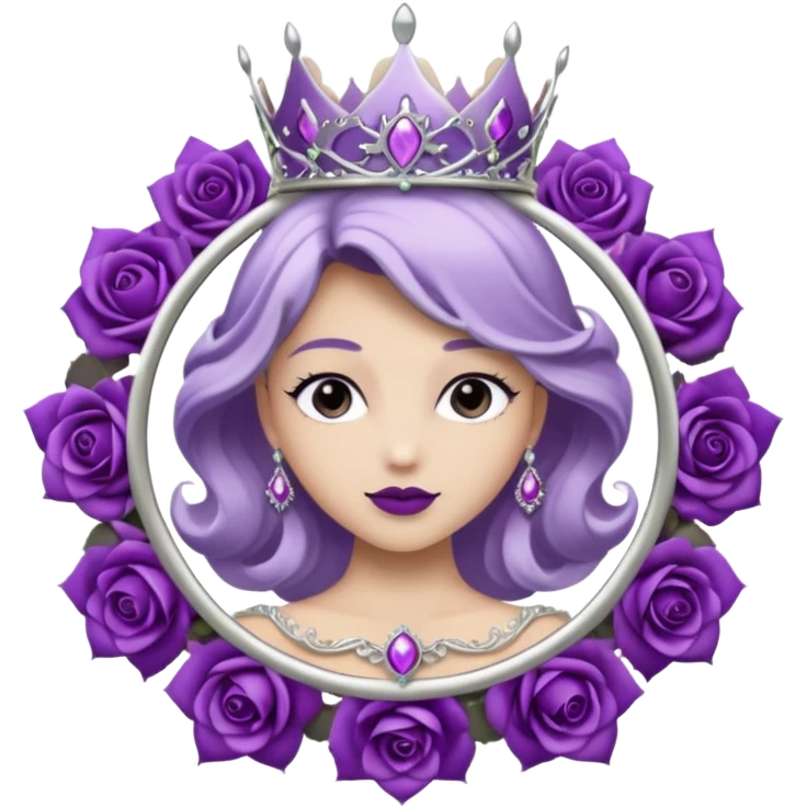 Purple shadow rose silver circle plaque with silver tiara emoji