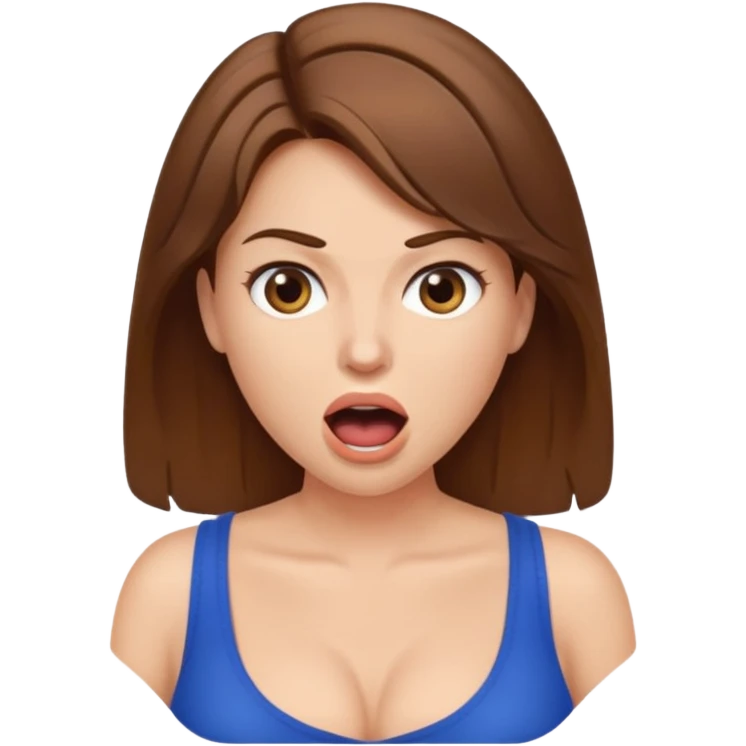 Caucasian Woman brown hair. Mouth open. Not smiling. Very Large chest. emoji
