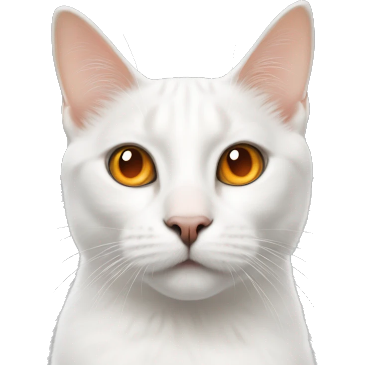 White cat with a black nose and a black spot of the upper right side and a orange spot on the upper left side of face emoji