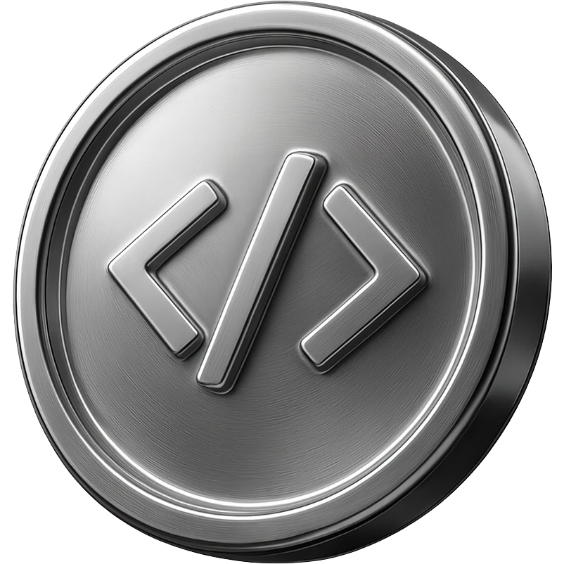 a 3D glass coin with a subtle code icon in the center emoji