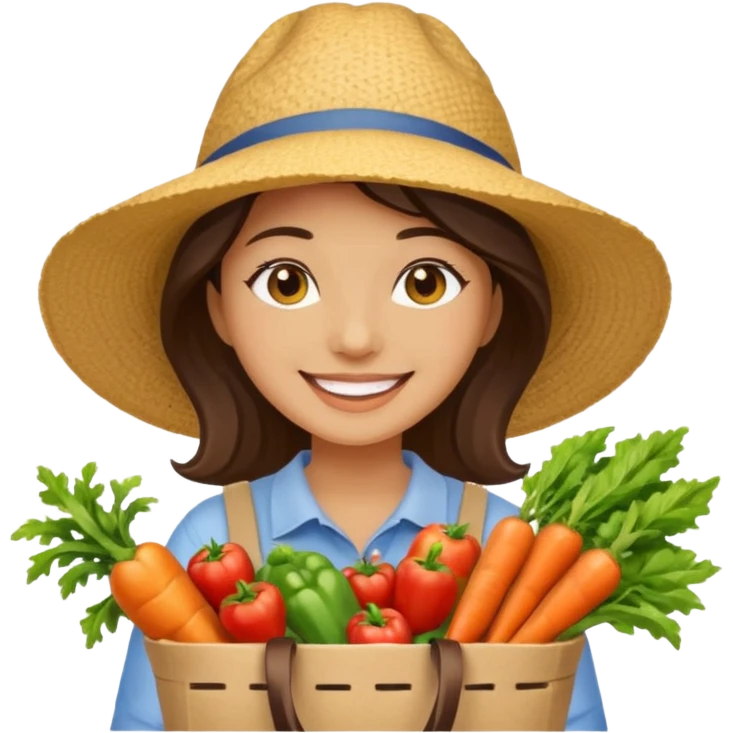 Shopper with veggie tote,Farmers’ Market. emoji