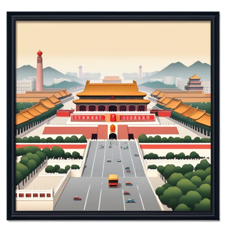 Tiananmen Square, Beijing, Chinese architecture, travel illustration emoji