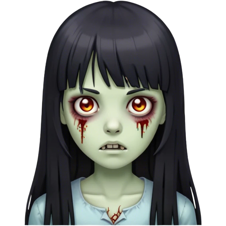 zumbie girl with black long straight hair with bangs (like this 🧟‍♀️) emoji