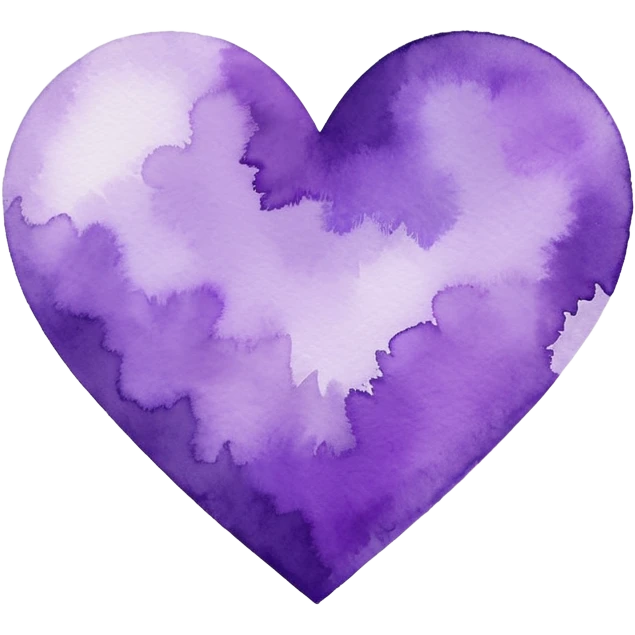 minimalist watercolor heart icon, monochromatic purple washes, soft bleeding edges, on textured white paper, serene and emotional, perfect for app icon, transparent background, flat lay --style raw --stylize 150 emoji