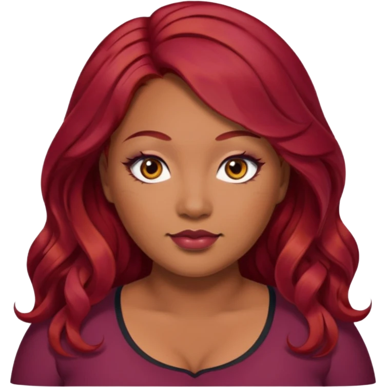 Plus size red hair brown face small eyes long hair Asian eyes small eyes wavy hair eye lashes burgundy hair emoji